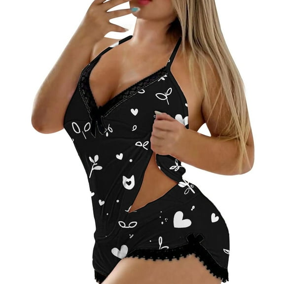 Afdoent Pajamas For Women Valentine's Day Sexy V Neck Pajamas 2 Piece Set Soft Sleepwear Loungewear Nightwear
