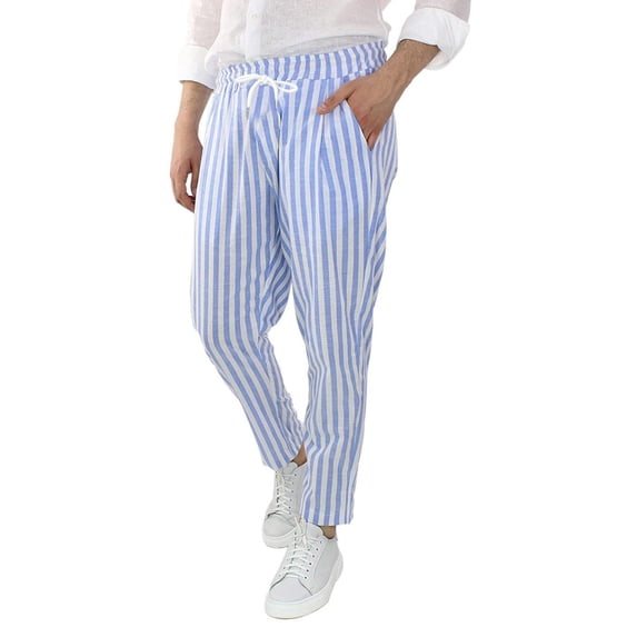 Afdoent Pants For Men And Waist Drawstring Casual Men's Striped Pants Breathable Loose Trousers Classic Fashion