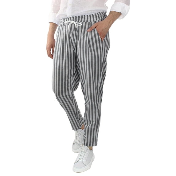 Afdoent Pants For Men And Waist Drawstring Casual Men's Striped Pants Breathable Loose Trousers Fashion Streetwear