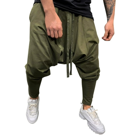 Afdoent Pants For Men Hop Trend Loose Solid Color Street Sports Casual Harlan Cropped Trousers Streetwear
