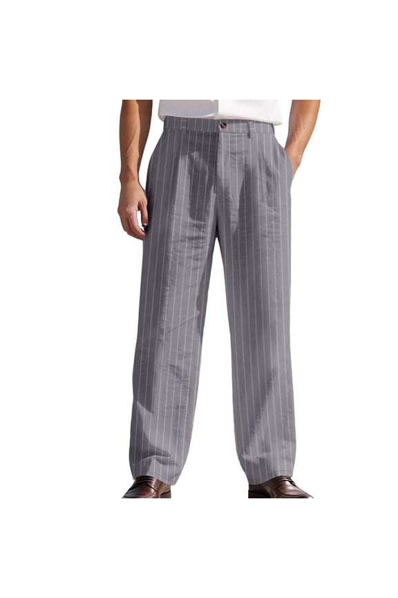 Pants For Men Linen Loose Breathable Casual Vertical Straight Suit Trousers For Men