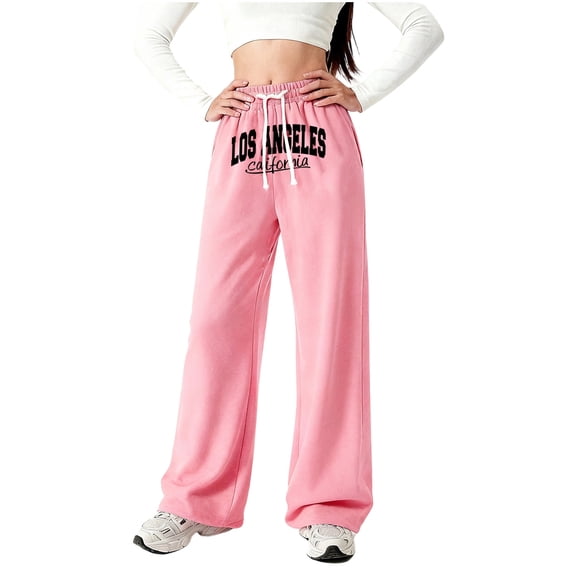 Afdoent Pants For Girls Letter Print Casual Drawstring Wide Leg Pants Loose Fit Comfortable Trousers For Youth Children Fashion Trendy Trousers 10-11 Years
