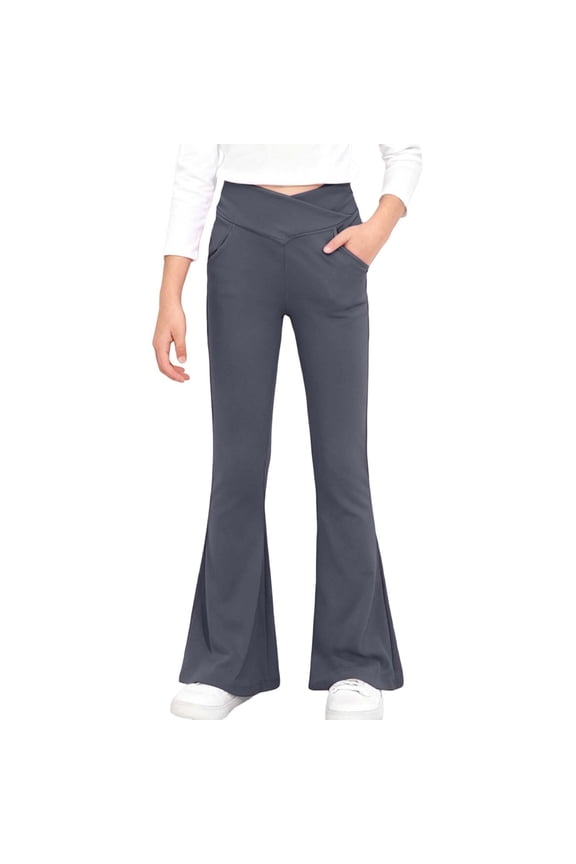 Pants For Kids High Waist Flared Yoga Pants For Girls Bootcut Leggings Teen Dance Workout Trousers Stretchy Athletic Wide Leg Bottoms 13-14 Years
