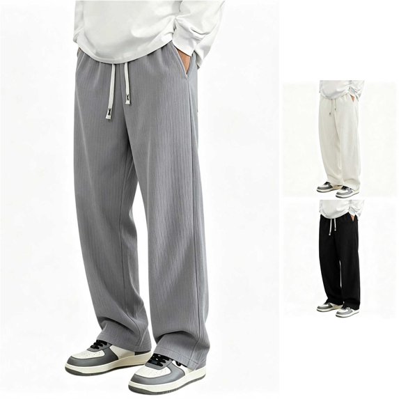 Afdoent Pants for Men Fall Sport Casual Straight Leg Pants Loose Elastic Waist Comfort Daily Wear
