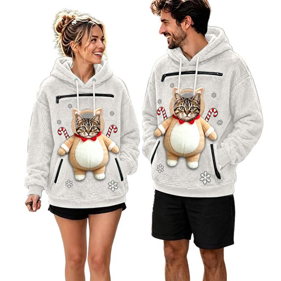 Afdoent Pet Carrier Hoodie Women Men Christmas Sweatshirt with Front Pocket Carry Pouch for Small Dogs and Cats Funny Holiday Graphic Hooded Sweatshirt