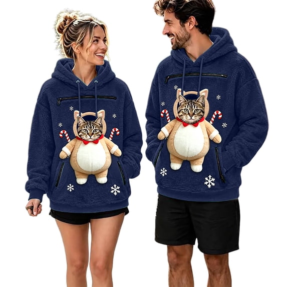 Afdoent Pet Carrier Hoodie Women Men Christmas Sweatshirt with Front Pocket Carry Pouch for Small Dogs and Cats Funny Holiday Graphic Hooded Sweatshirt