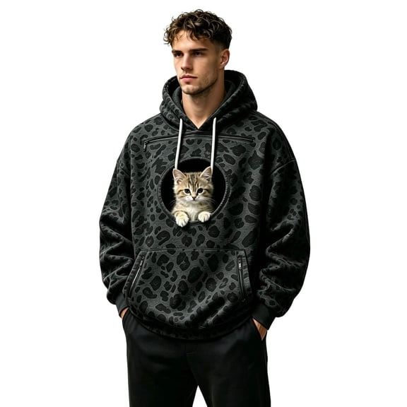 Afdoent Pet Carrier Hoodies Women Men Leopard Print Oversized Hooded Sweatshirt with Front Pocket Carry Pouch for Small Dogs and Cats Loose Casual Hooded Sweatshirt