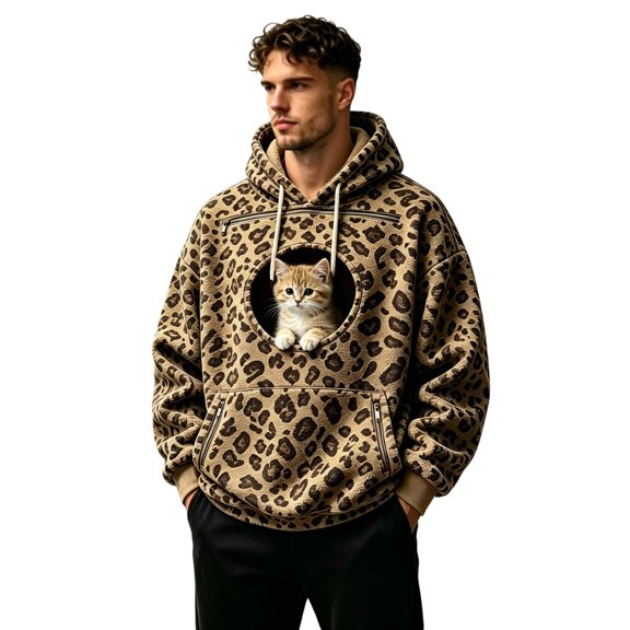 Afdoent Pet Carrier Hoodies Women Men Leopard Print Oversized Hooded Sweatshirt with Front Pocket Carry Pouch for Small Dogs and Cats Loose Casual Hooded Sweatshirt