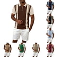 thumbnail image 1 of Afdoent Polo Shirts For Men Color Block Zip Short Sleeve Polo Shirt Casual Knit Breathable Activewear Tennis Sportswear Loose Fit, 1 of 4