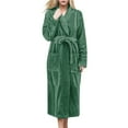 thumbnail image 1 of Afdoent Robes For Women Solid Color Coral Bathrobe Winter Long Sleeve Pocket Belt Cardigan Flannel Nightgown Sleepwear, 1 of 8