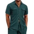 thumbnail image 1 of Afdoent Shirt For Men 2025 Male Summer Casual Solid Color Button Pocket Lapel Short Sleeve Shirt Vacation Summer Beach Shirts, 1 of 8