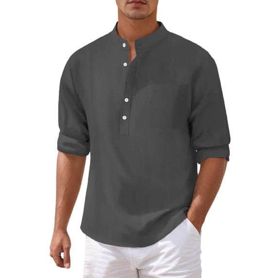 Afdoent Shirt For Men Male Casual Slim Fit Stand Collar With Chest Pocket For Everyday Wear Beach Vacation Shirt