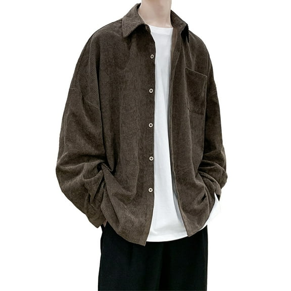 Afdoent Shirt For Men Male Corduroy Long Sleeve Shirt Casual Loose Fit Stylish Layering Top Versatile Outdoors Jacket Beach Vacation Shirt