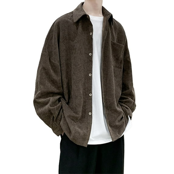 Afdoent Shirt For Men Male Corduroy Long Sleeve Shirt Casual Loose Fit Stylish Layering Top Versatile Outdoors Jacket Classic Fit