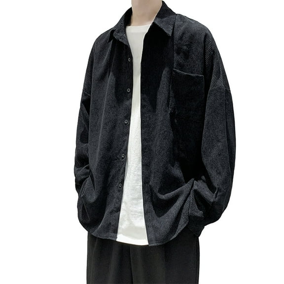 Afdoent Shirt For Men Male Corduroy Long Sleeve Shirt Casual Loose Fit Stylish Layering Top Versatile Outdoors Jacket Vacation Summer Beach Shirts