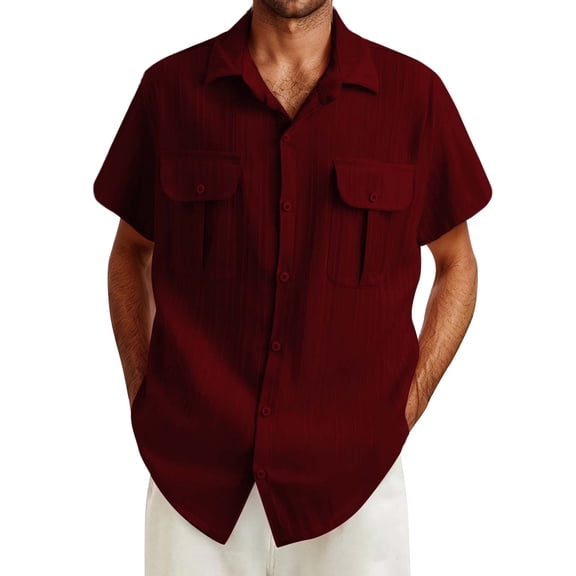 Afdoent Shirt For Men Male Fashion Casual Top Shirt Comfortable Solid Color Button Shirt Top Short Sleeve Tops Beach Vacation Shirt