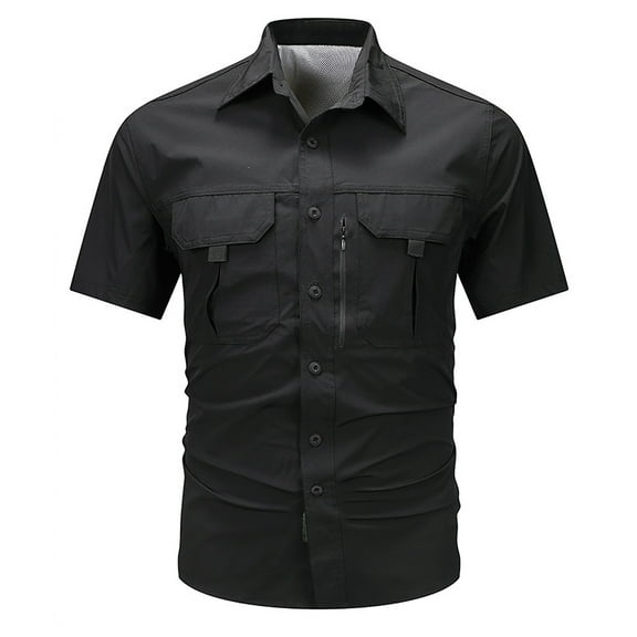 Afdoent Shirt For Men Male Summer Solid Color Outdoor Casual Style With Pocket Thin Short Sleeve Shirt Casual Vacation Top