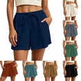 thumbnail image 1 of Afdoent Shorts For Women Casual Summer Solid Color Double Layer Shorts With Pocket Loose Fit Elastic Waist Breathable Lightweight Beach Vacation, 1 of 7