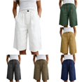 thumbnail image 1 of Afdoent Shorts For Women Knee Length Elastic Waist Solid Color Button Down Shorts Casual Wide Leg Outdoor Travel Everyday Wear, 1 of 6