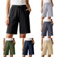 thumbnail image 1 of Afdoent Shorts For Women Knee Length Summer Beach Shorts With Pocket Drawstring Elastic Waist Plus Size Casual Loose Fit Vacation Outfit, 1 of 6