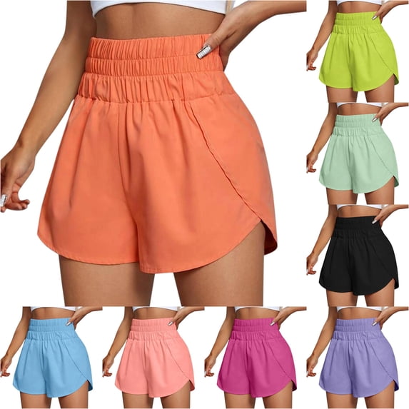 Afdoent Shorts For Women Running Quick Dry Workout Elastic Waist Athletic Yoga Shorts Sports Solid Color Beach Vacation Shorts