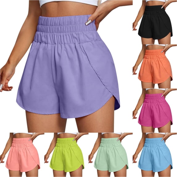 Afdoent Shorts For Women Running Quick Dry Workout Elastic Waist Athletic Yoga Shorts Sports Solid Color Beach Vacation