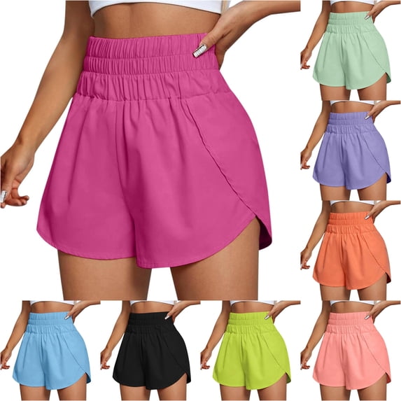 Afdoent Shorts For Women Running Quick Dry Workout Elastic Waist Athletic Yoga Shorts Sports Solid Color Outdoor Travel Everyday Wear