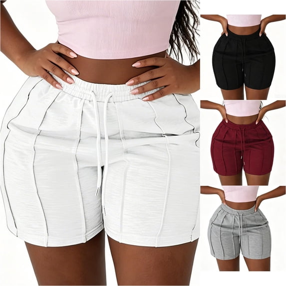 Afdoent Shorts For Women Solid Color Lightweight Shorts For Everyday Casual With Elastic Waist Summer Beach Vacation