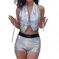 thumbnail image 1 of Afdoent Shorts For Women Solid Color Shiny Leather Stage Performance Pants Gold Embossed Leather High Waist Shorts 2026 Beach Vacation Clothes, 1 of 7