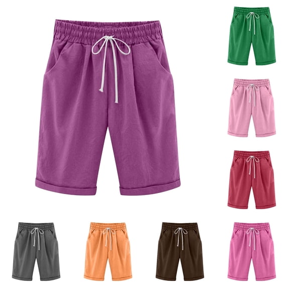 Afdoent Shorts For Women Summer High Waisted Shorts Drawstring Lacing Beach Workout Pocket Beach Vacation Clothes