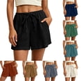 thumbnail image 1 of Afdoent Shorts For Women Casual Summer Solid Color Double Layer Shorts With Pocket Loose Fit Elastic Waist Breathable Lightweight Beach Outdoor Travel Everyday Wear, 1 of 8