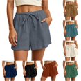 thumbnail image 1 of Afdoent Shorts For Women Casual Summer Solid Color Double Layer Shorts With Pocket Loose Fit Elastic Waist Breathable Lightweight Beach Vacation Clothes, 1 of 8