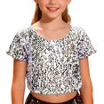 thumbnail image 1 of Afdoent Sparkly Cheerleading Short Sleeve T Shirt For Girls And Boys Glitter Performance Top For Festive Party Stage Show Outfit One Size, 1 of 4