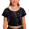 thumbnail image 1 of Afdoent Sparkly Cheerleading Short Sleeve T Shirt For Girls And Boys Glitter Performance Top For Festive Party Stage Show Outfit One Size, 1 of 4