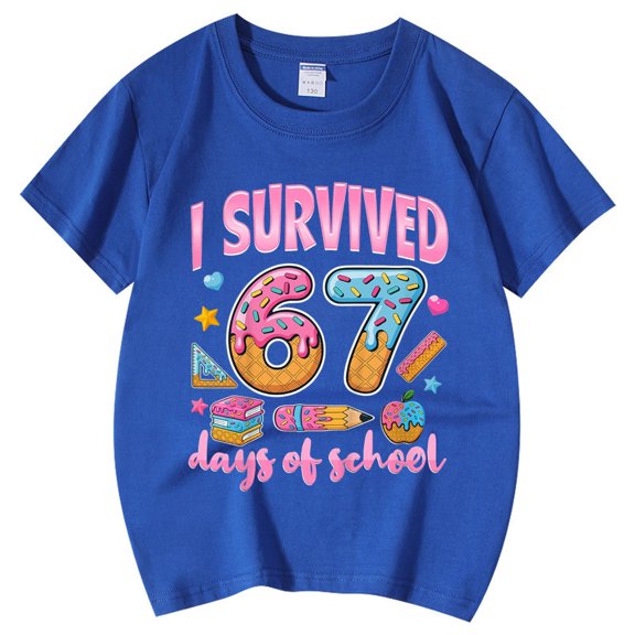 Afdoent Stylish 67 Funny Number Crewneck Shirt For Boys And Girls Comfortable Casual Daily Wear Top With Design For Kids Youth Children 6-7 Years