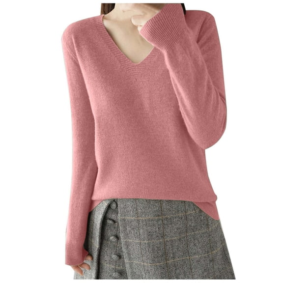 Afdoent Sweaters For Women Solid Color Long Sleeve V Neck Pullover Sweater Soft Warm Fashion Fall Tops Trendy Elegant