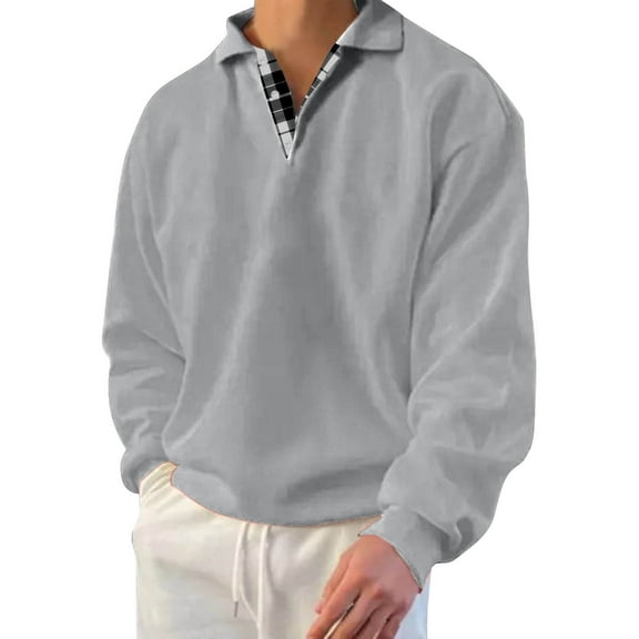 Afdoent Sweatshirts For Men Male Casual Plaid Sweatshirt Long Sleeve Turn Down Button Sweatshirt Blouse Fall Outwear