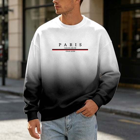 Afdoent Sweatshirts for Men Gradient Pullover Crewneck Long Sleeve Sweatshirt for Modern Streetwear Comfy
