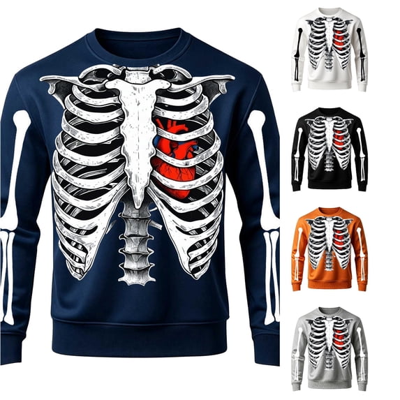 Afdoent Sweatshirts for Men Halloween Print Sweatshirt Fashion Long Sleeve Crewneck Pullover for Holiday Party