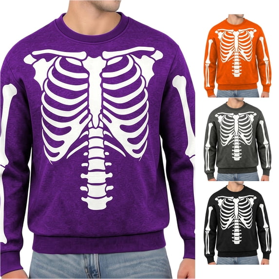 Afdoent Sweatshirts for Men Halloween Skeleton Print Sweatshirt Casual Crewneck Long Sleeve Pullover Comfortable for Holiday Party