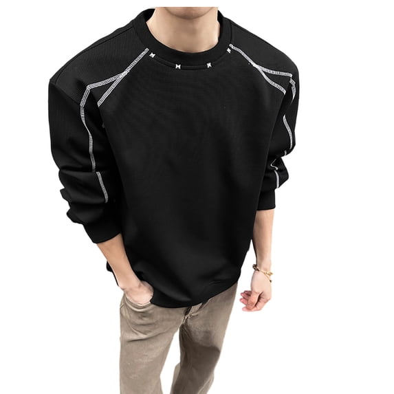 Afdoent Sweatshirts for Men Patchwork Crewneck Sweatshirt Long Sleeve Fashion Pullover Streetwear for Fall