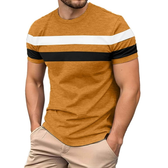 Afdoent T Shirts For Men Everyday Wear Loose Fitting Color Block Design Summer And Paired With Casual Pants Machine Washable Streetwear