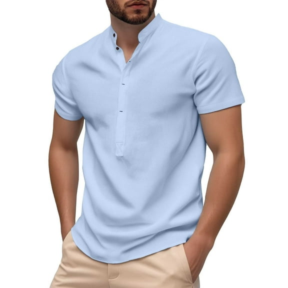 Afdoent T Shirts For Men Male Fashion Solid Color Business Casual Shirt Stand Collar Short Sleeve T Shirt Comfort Tee Shirts