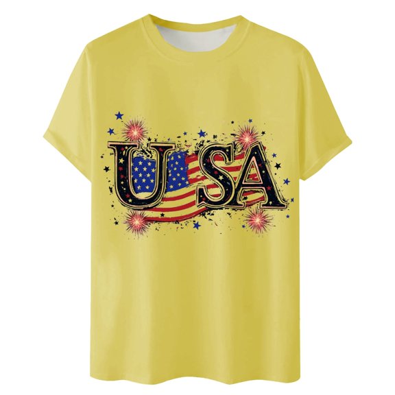 Afdoent T Shirts For Men Male Independence Day Print Graphic T Shirts Casual Loose Fit Short Sleeve Crew Neck Summer Tops For Daily Wear Streetwear