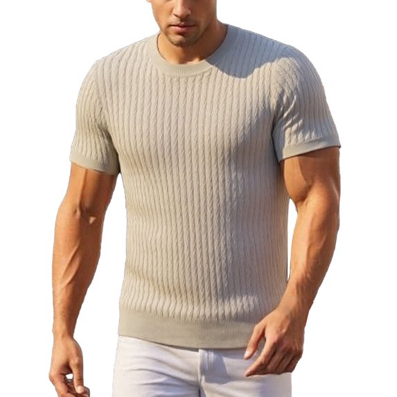 Afdoent T Shirts For Men Male Summer Solid Color Crew Neck Short Sleeve Textured Knit Half Sleeve T Shirt Classic Tee