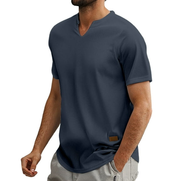 Afdoent T Shirts For Men Male Summer V Neck Short Sleeve Striped Fabric T Shirt Comfort Tee Shirts