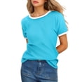 thumbnail image 1 of Afdoent T Shirts For Women Color Block Crew Neck Short Sleeve T Shirt With Contrast Trim Casual Trendy Clothes For Women, 1 of 5