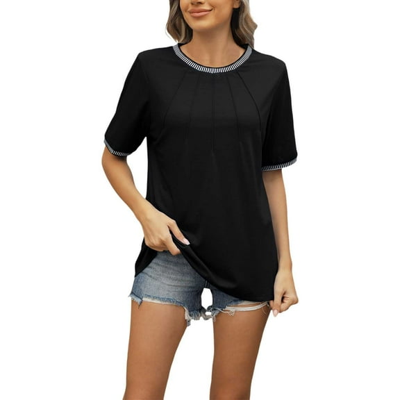 Afdoent T Shirts For Women Fashion Casual Top Crew Neck T Shirts Summer Short Sleeve Casual Loose T Shirt Top Classic