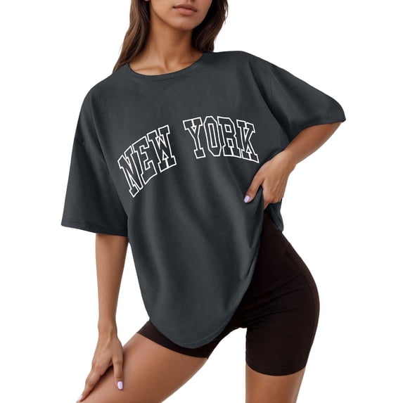 Afdoent T Shirts For Women Letter Printed Crew Neck Short Sleeve Loose T Shirt Casual T Shirt For Women Fashion