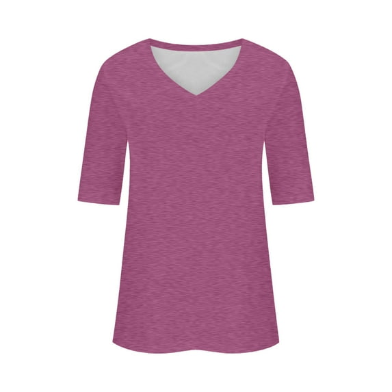 Afdoent T Shirts For Women Summer Tops Half Sleeve V Neck Shirts Casual Loose Fit Solid Color Elbow Length Sleeve Casual Trendy Clothes For Women